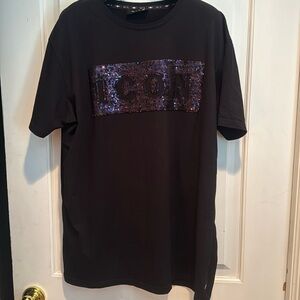 ICON black t shirt with purple sequins
